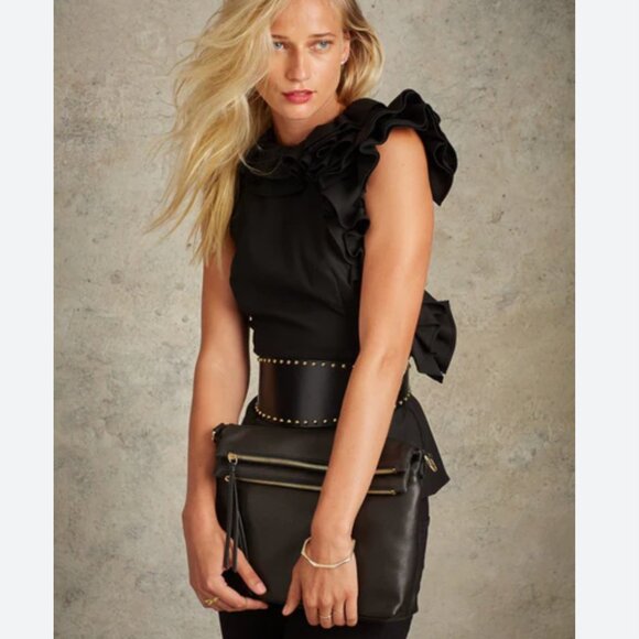 Margot New York Mickey black leather 3 compartment crossbody bag purse - Picture 2 of 12